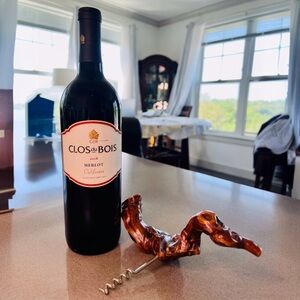 VINTAGE German Wine Bottle Opener Natural Grapevine Brown Rustic Wood Steel Gift